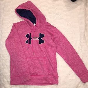 Small Pink Under armor hoodie with purple logo